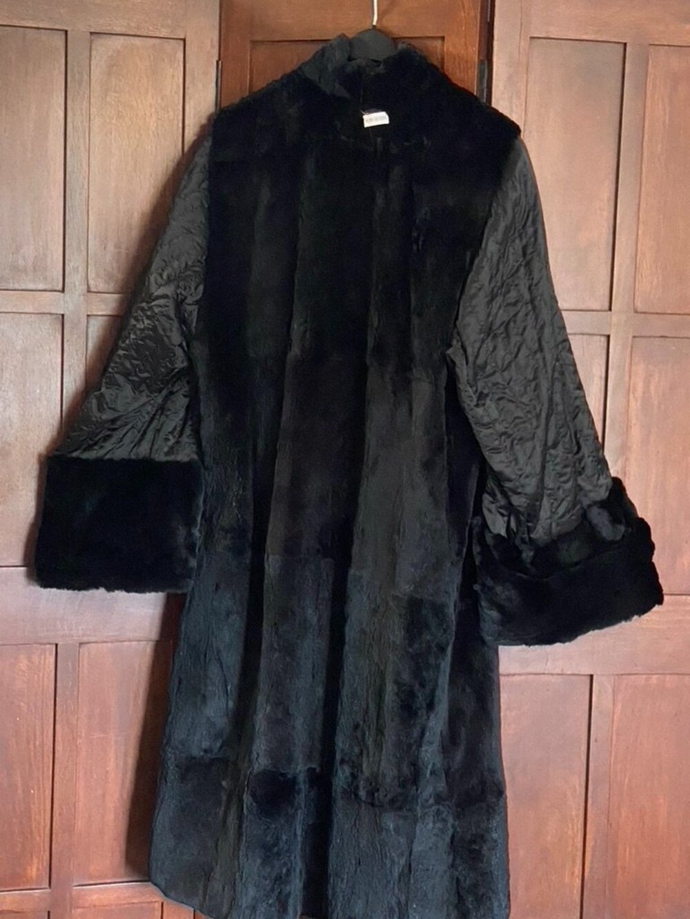 Vintage Reversible Black Mink Fur Swing Coat Made in Korea Quilted Silk Mid Leng